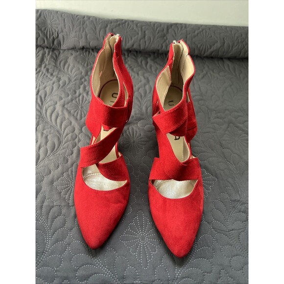Unisa Unhanna Red Suede Crisscross Zip Back High Heel Pump SZ8.5M Glam Chic Cute - Picture 2 of 12
